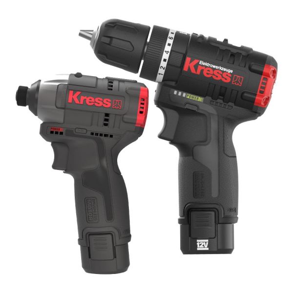 Kress KUG02 Çift Akülü Şarjlı Darbeli Matkap 12Volt/2.0Ah + Kömürsüz Darbeli Tornavida Set