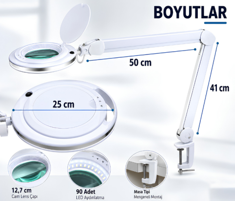 Loyka 6017 Ayaklı LED Büyüteç 5X - T5 Tekerlekli Işıklı Büyüteç