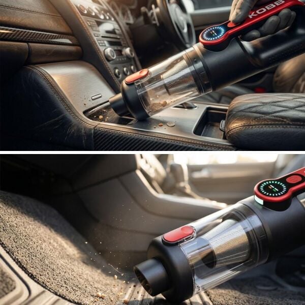 KOBB KBV20 12V Li-ion Kömürsüz Motorlu Şarjlı Hibrit Araç Süpürgesi + 8 Parça Aksesuar Seti ve Çantalı