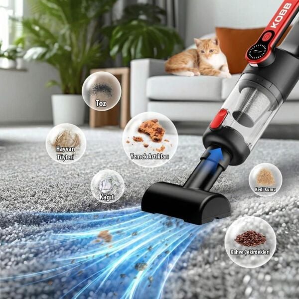 KOBB KBV20 12V Li-ion Kömürsüz Motorlu Şarjlı Hibrit Araç Süpürgesi + 8 Parça Aksesuar Seti ve Çantalı