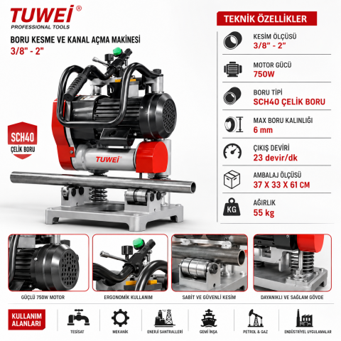 Tuwei TWQ-VIA  Boru Kesme Makinası 3/8''-2''