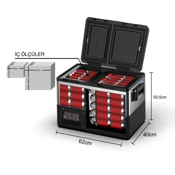 ICECO 55 Litre Çift Bölmeli Kompresörlü Oto Buzdolabı ve Dondurucu -TCD55 12/24Volt