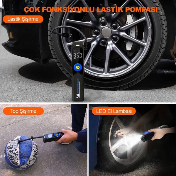 Michelin MC34648 Şarjlı Lastik Şişirme Pompası 150 PSI – Dijital Göstergeli, LED Işıklı Taşınabilir Hava Kompresörü