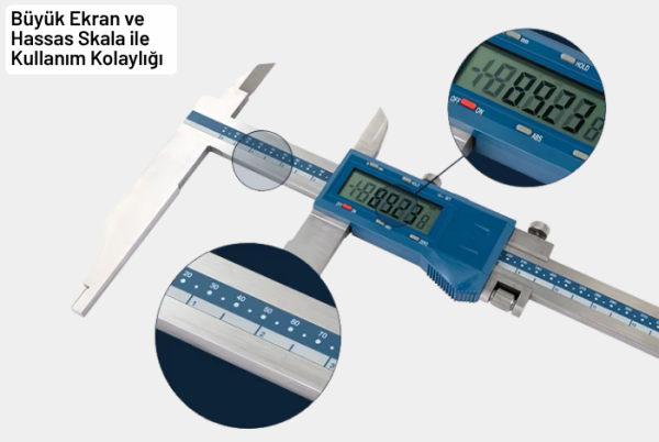 Dasqua 2710-1110 Uzun Çift Çeneli Dijital Kumpas 0-500 mm / 0.01 mm Profesyonel Hassasiyet