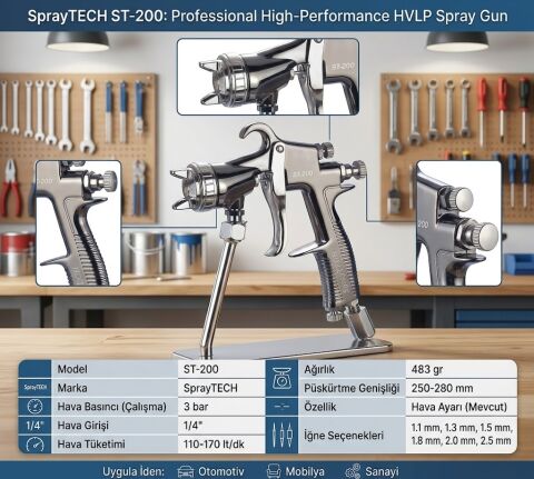SprayTECH ST200-P Profesyonel Havalı Basınçlı Boya Tabancası – Hassas Püskürtme -Yüksek Performans