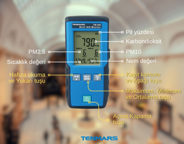 Tenmars TM-380 Çoklu IAQ İzleme Cihazı Partikül, Karbondioksit, Sıcaklık, Nem