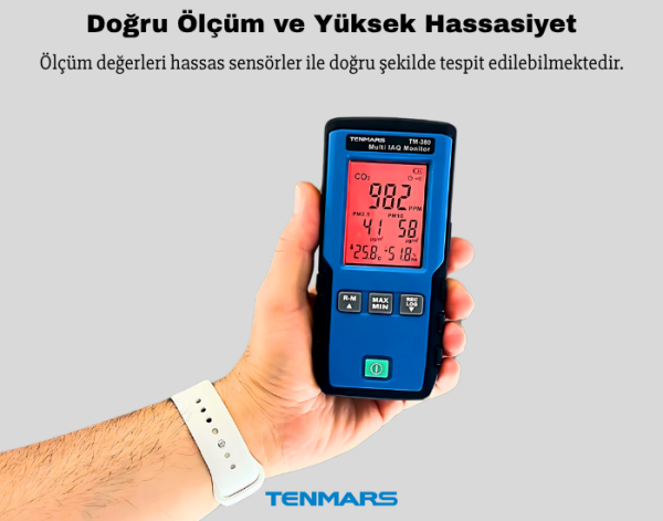 Tenmars TM-380 Çoklu IAQ İzleme Cihazı Partikül, Karbondioksit, Sıcaklık, Nem