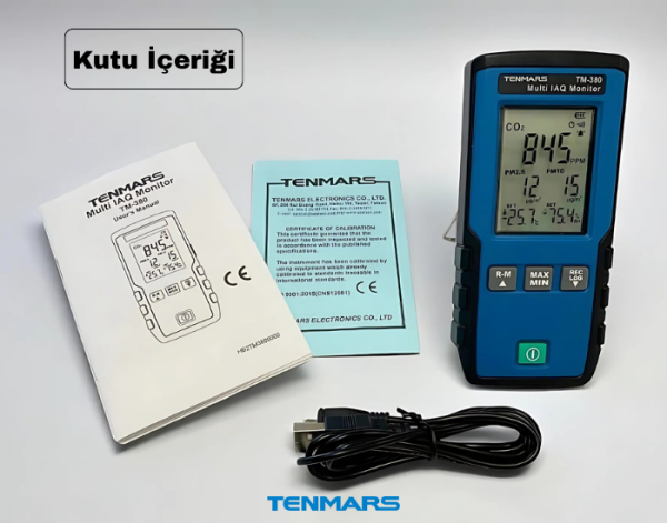 Tenmars TM-380 Çoklu IAQ İzleme Cihazı Partikül, Karbondioksit, Sıcaklık, Nem