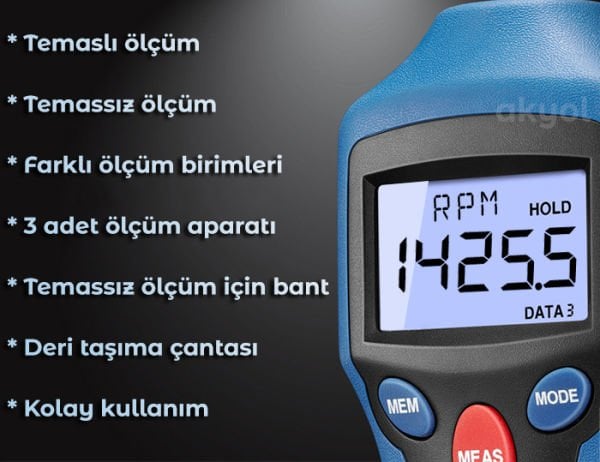Cem AT 8 Temaslı ve Temassız Devir Ölçebilen Takometre
