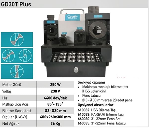 Ozco GD30TPLUS Matkap Ucu Bileme Makinası 13-30 mm