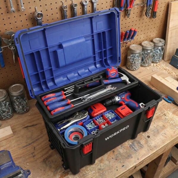 WORKPRO WP283031 Kilitli Profesyonel Takım Çantası 38 Lt | Mandallı PP Gövde | 25 Kg Taşıma Kapasiteli