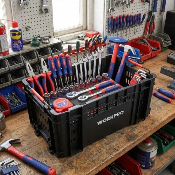 WORKPRO WP283028 46 Lt Üstü Açık Takım Çantası – 55,7x32,2x25 cm Profesyonel Servis Çantası, Geniş Hacimli