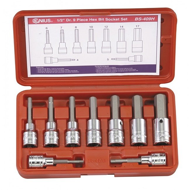 Genius 4-17 mm Altı Köşe Kromajlı Lokmalı Allen Takımı 1/2''