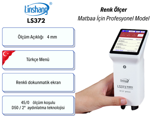 Profesyonel Renk Ölçer LS372 - Matbaa ve Baskı İçin Dijital Kolorimetre, Hassas Renk Analiz Cihazı