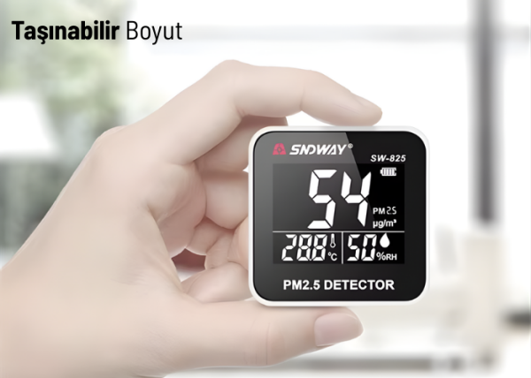 Dijital Hava Kalitesi Ölçer SW-825 - PM2.5 Toz ve Partikül Dedektörü, Hassas Isı ve Nem Ölçer