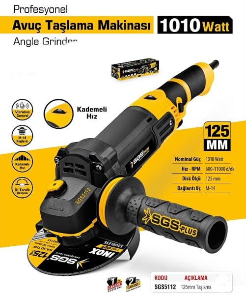 SGS SGS5112 1010W Profesyonel Avuç Taşlama Makinesi – 125mm Disk, Devir Ayarlı