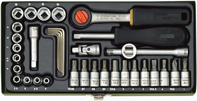 Proxxon 23080 Cırcırlı Kollu 36 Parçalı Lokma ve Bits Takımı 1/4''