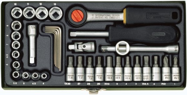 Proxxon 23080 Cırcırlı Kollu 36 Parçalı Lokma ve Bits Takımı 1/4''