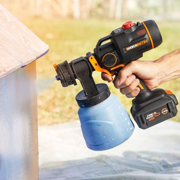 WORX WX020 Li-ion Tek Akülü Şarjlı  Boya Tabancası Devir Ayarlı 20Volt 4.0Ah. + 4 Parça Yedek Nozul/Meme
