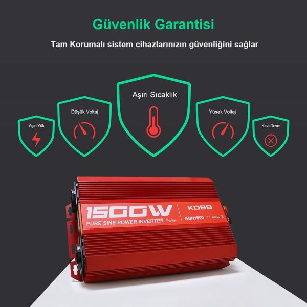 KOBB KBN1500 12V/220V Tam Sinüs Dönüştürücü İnvertör 1500Watt