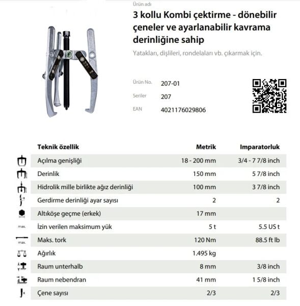 Kukko 207-01 3 Ayaklı Kombine Çektirme 150-200 mm