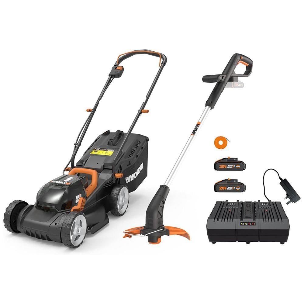 WORX WG927E Li-ion Akülü Şarjlı Çim Biçme Makinası 40Volt 2.0Ah. / 34 cm + WG157E.9 Misinalı Çim ve Kenar Kesme Makinası 20Volt 25cm