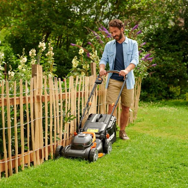 WORX WG927E Li-ion Akülü Şarjlı Çim Biçme Makinası 40Volt 2.0Ah. / 34 cm + WG157E.9 Misinalı Çim ve Kenar Kesme Makinası 20Volt 25cm