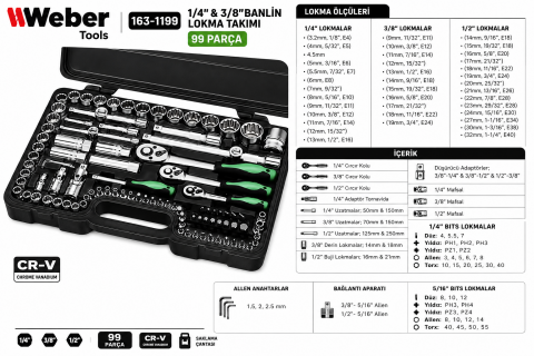 Weber Tools  99 Parça Banlin Lokma Takımı 3/8''-1/4''