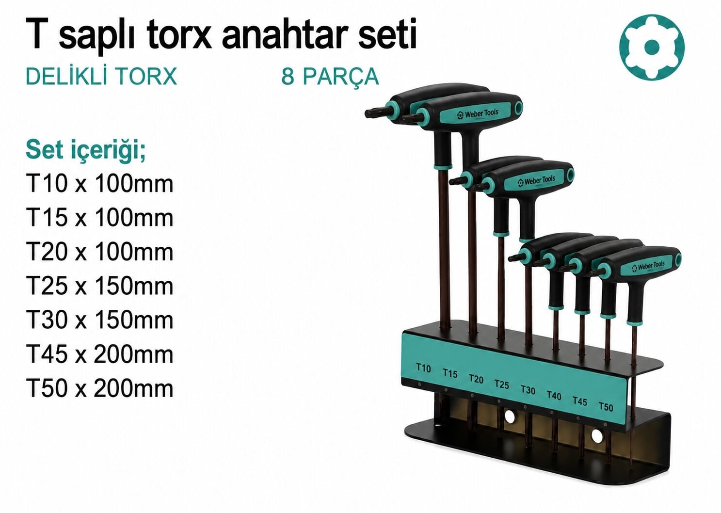 Weber 151-1208 T Sap Delikli Torx Uçlu Allen Anahtar Seti 8 Prç.