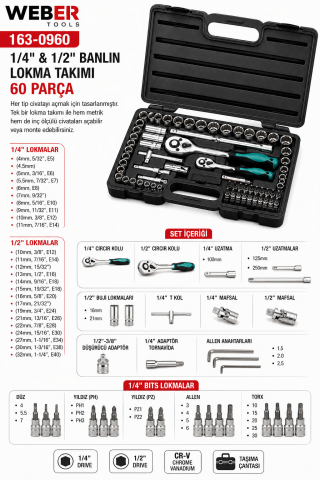 Weber Tools 163-0960 1/4'' & 1/2'' Banlin Lokma Takımı 60 Parça