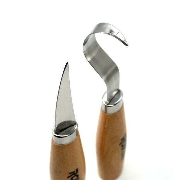 Ahşap Kaşık ve Kuksa Oyma Bıçak Seti 2 Parça | Sağ El Kanca Oyma Bıçağı | Rox Wood 4505