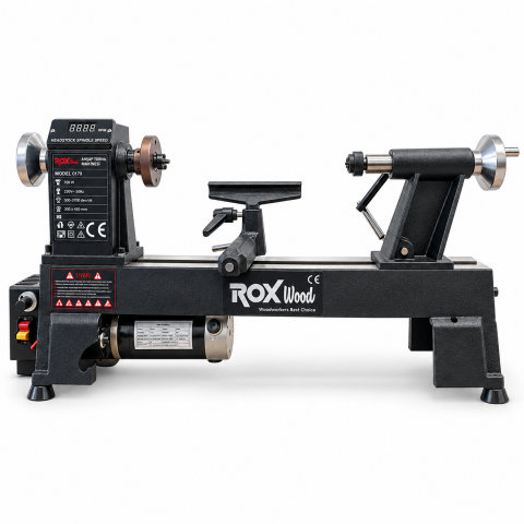 Rox Wood 0179 750 W Devir Ayarlı Ahşap Torna Makinesi – 300×450 mm, 4 Çeneli Aynalı
