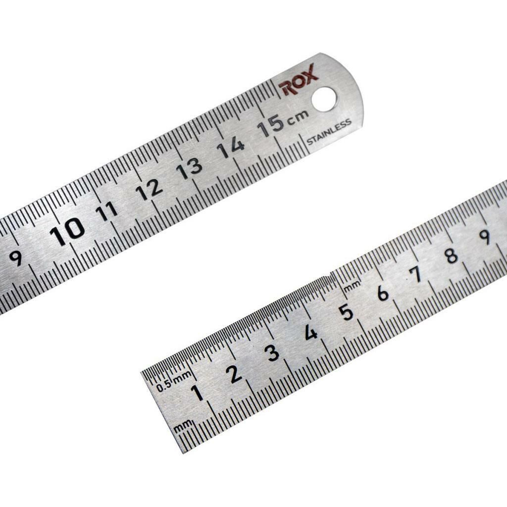 Çift Taraflı Paslanmaz Çelik Cetvel 150 mm | Hassas Milimetrik Ölçü Cetveli | Rox 0198
