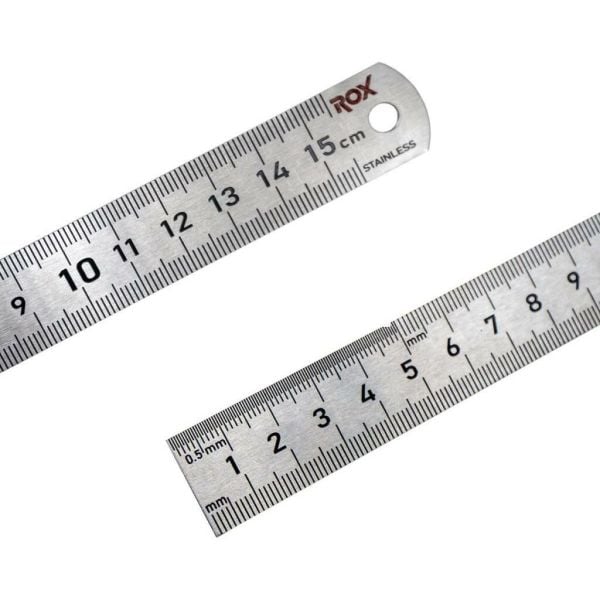 Çift Taraflı Paslanmaz Çelik Cetvel 150 mm | Hassas Milimetrik Ölçü Cetveli | Rox 0198