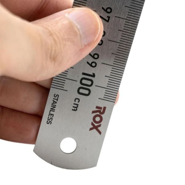 Çift Taraflı Paslanmaz Çelik Cetvel 1000 mm | Milimetrik Ölçü ve Markalama Cetveli | Rox 0201