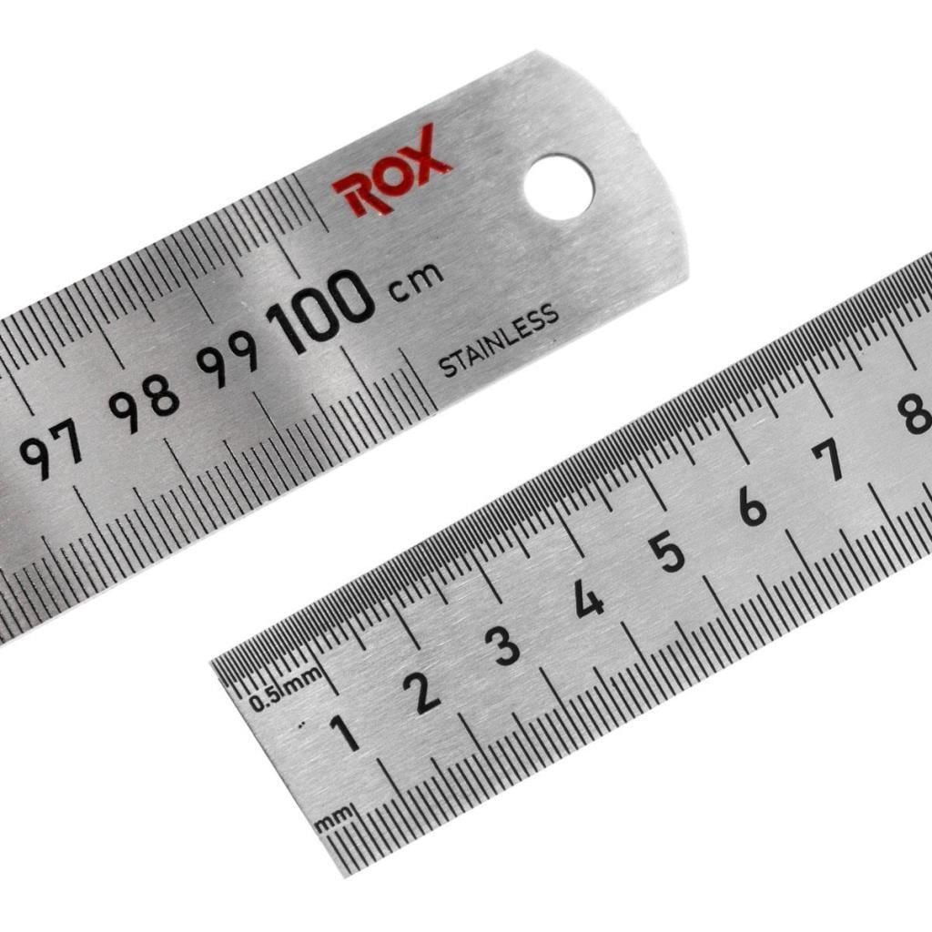 Çift Taraflı Paslanmaz Çelik Cetvel 1000 mm | Milimetrik Ölçü ve Markalama Cetveli | Rox 0201