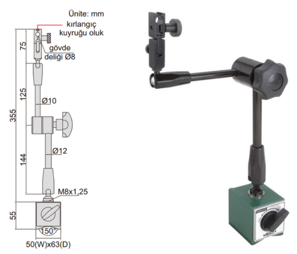 Insize 6208-80A Universal Manyetik Komparatör Standı | Ayarlı Manyetik Taban Ölçüm Ayağı
