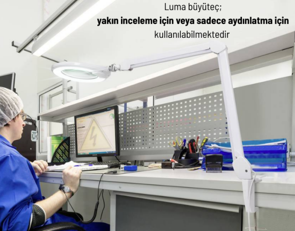 Luma LED Işıklı Masaüstü Ayaklı Büyüteç – Geniş Mercekli, Ayarlanabilir Işık