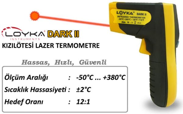 Loyka DARK II Kızılötesi Lazerli Sıcaklık Ölçer 380°C | Temassız Dijital Isı Ölçüm