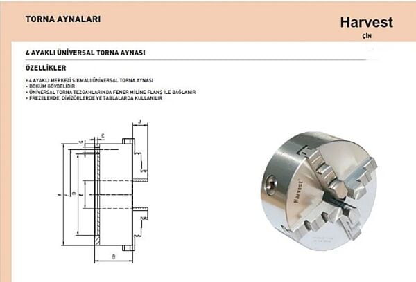 Harvest 250 mm 4 Ayaklı Üniversal Torna Aynası