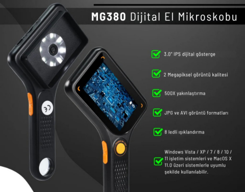 MG380 Dijital Ekranlı El Mikroskobu 500X | Muayene ve Tamir İçin Otomatik Odaklamalı
