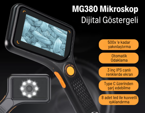 MG380 Dijital Ekranlı El Mikroskobu 500X | Muayene ve Tamir İçin Otomatik Odaklamalı