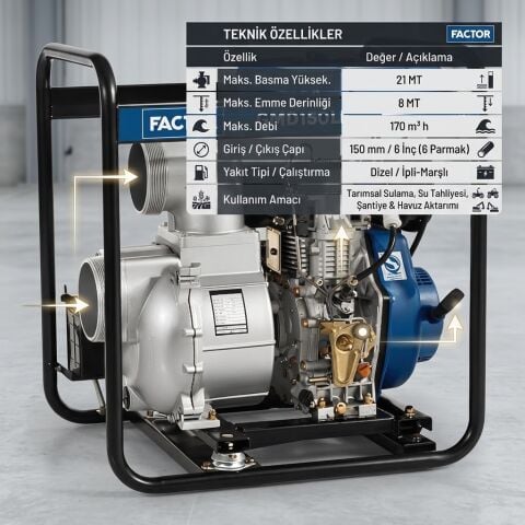Factor FCGMD150LE Dizel Su Pompası Marşlı 150 mm (6 '') Motopomp