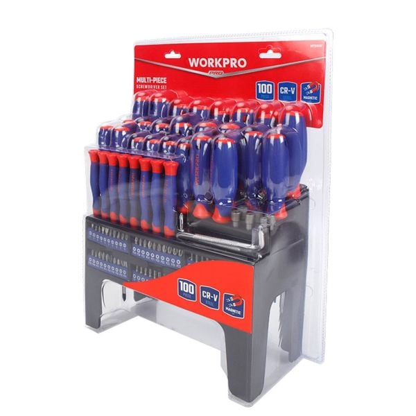 WORKPRO WP200507 Profesyonel CR-V Manyetik Tornavida ve Bits Uç Seti 100 Parça