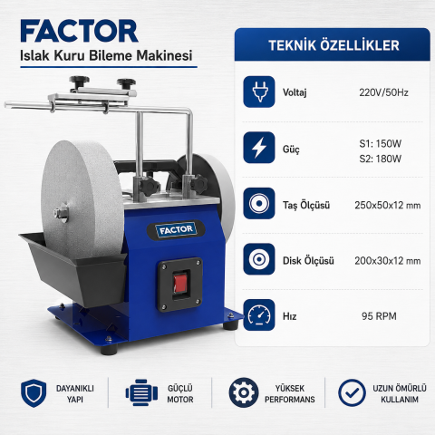 Factor FCOBW250 Sulu Bileme Makinası 250mm – Profesyonel Hassas Bileme Tezgahı