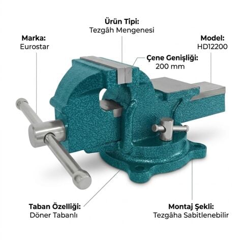 Eurostar HD12200 Tezgah Mengenesi Döner Tablalı 200 mm