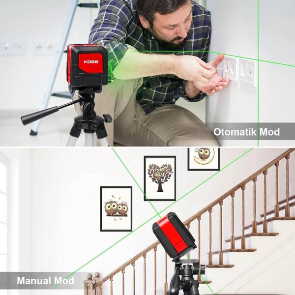 KOBB KBL91GTP Yatay ve Dikey Otomatik Hizalamalı Yeşil Çapraz Çizgi Lazer Distomat 30 mt + Tripod