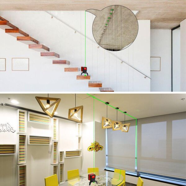 KOBB KBL92G Yatay ve Dikey Otomatik Hizalamalı Yeşil Çapraz Çizgi Lazer, 2 Noktalı Şakül Lazer Distomat + Mini Tripod