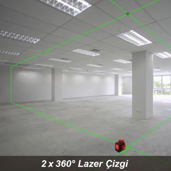 KOBB KBL34G Şarjlı 3X360⁰ Otomatik Hizalamalı Yeşil Çapraz Çizgi Lazer Distomat 40 Mt