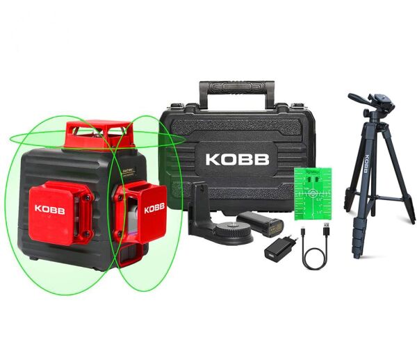 KOBB KBL34GTP Şarjlı 3X360⁰ Otomatik Hizalamalı Yeşil Çapraz Çizgi Lazer Distomat + Tripod